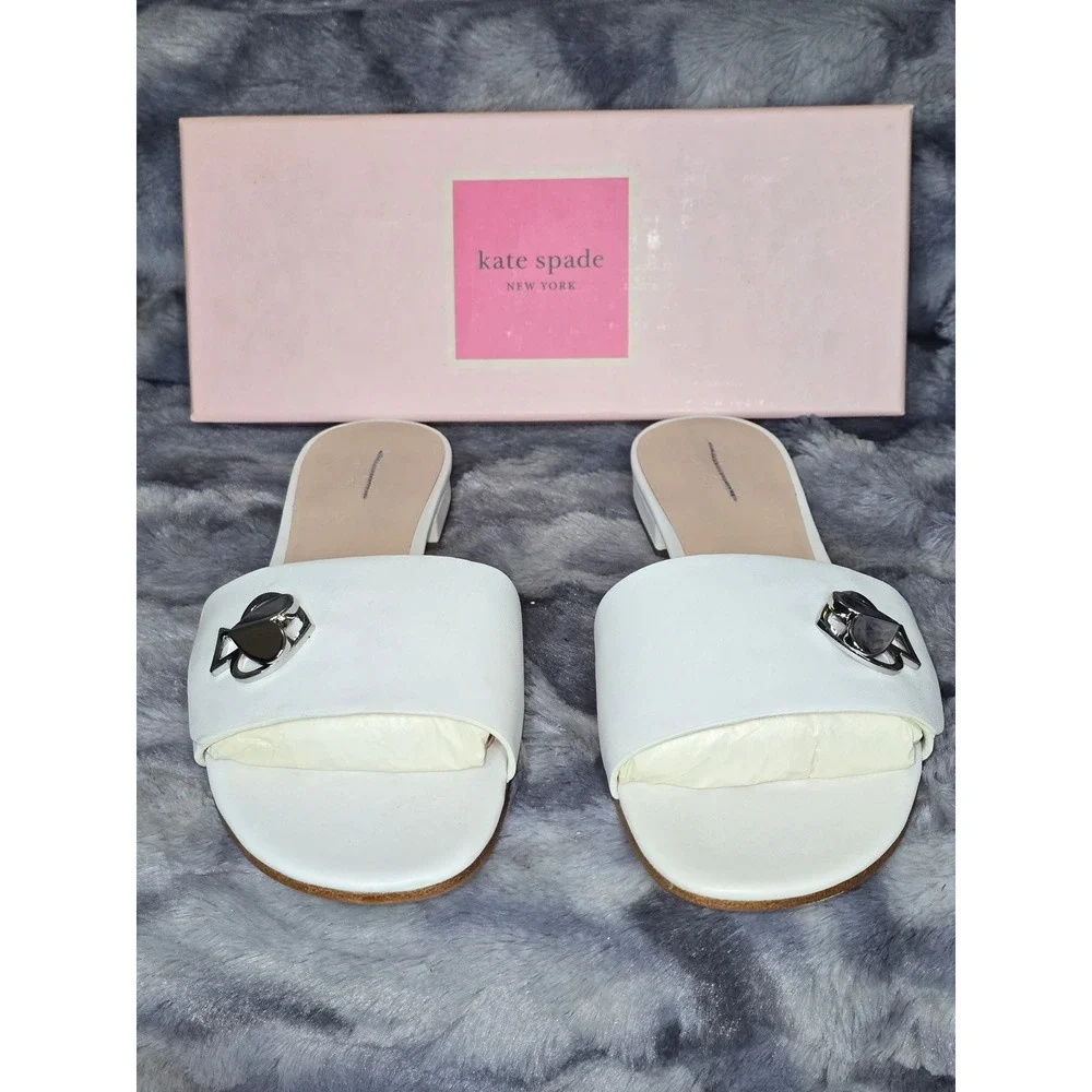 NWB Kate Spade Ferry White Leather‎ Slide Sandals Size 10